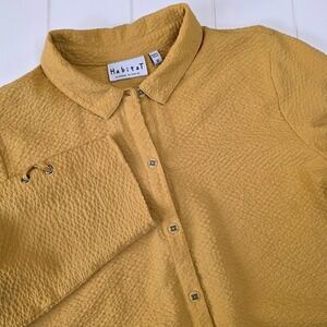 Habitat Textured Mustard Yellow Button Up Shirt Size MEDIUM Artsy Eclectic